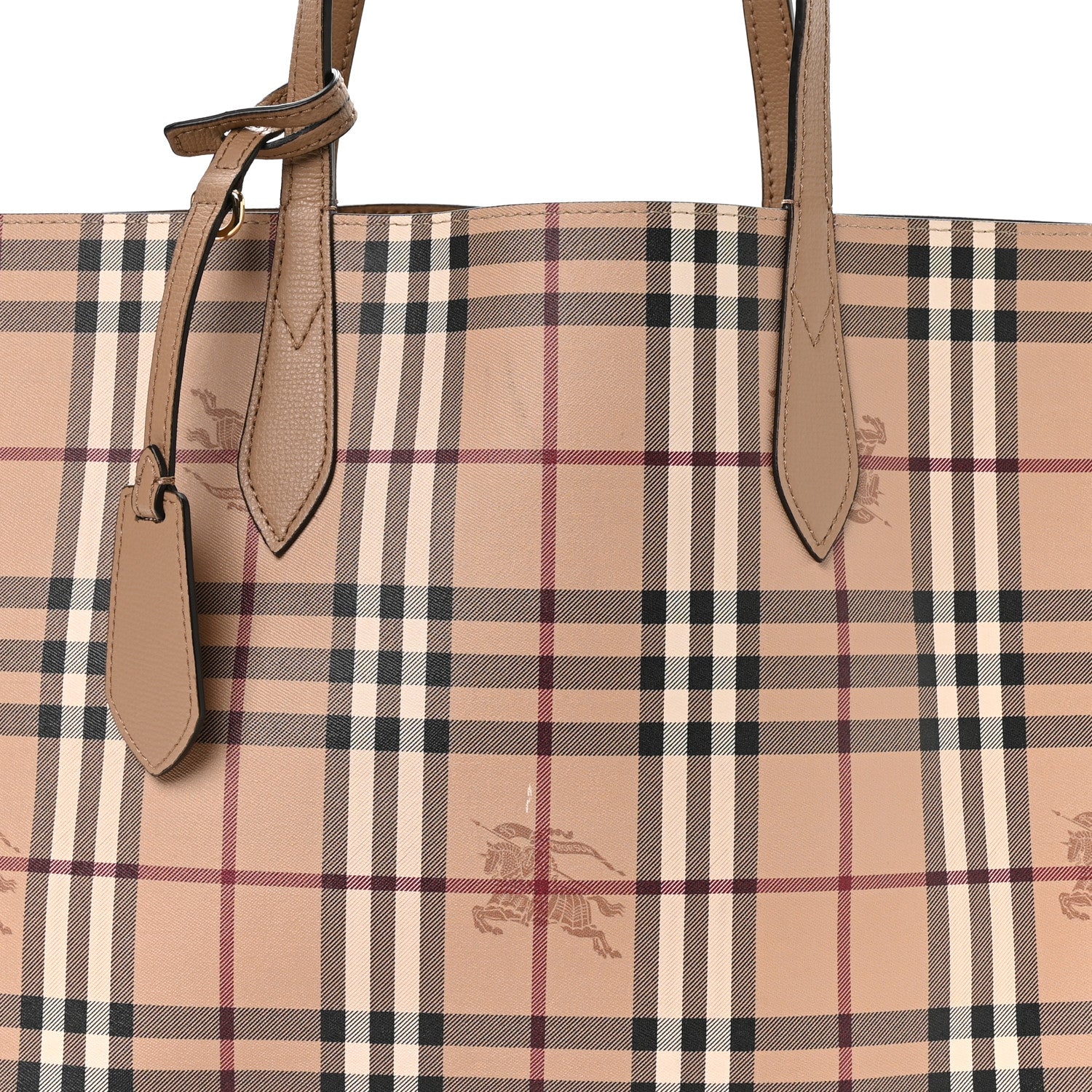 Burberry Grainy Calfskin Haymarket Check Medium Reversible Tote Camel 12 of 18