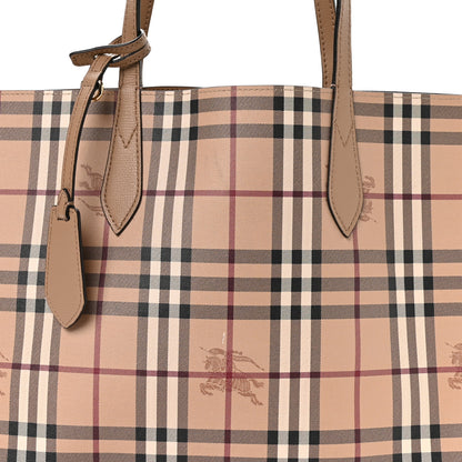 Burberry Grainy Calfskin Haymarket Check Medium Reversible Tote Camel 12 of 18
