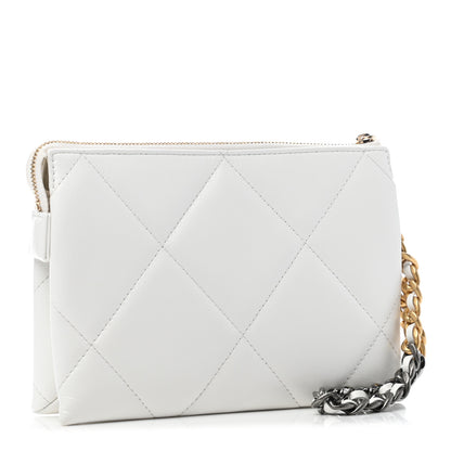 Chanel Shiny Goatskin Quilted Chanel 19 Small Pouch With Handle White 3 of 7