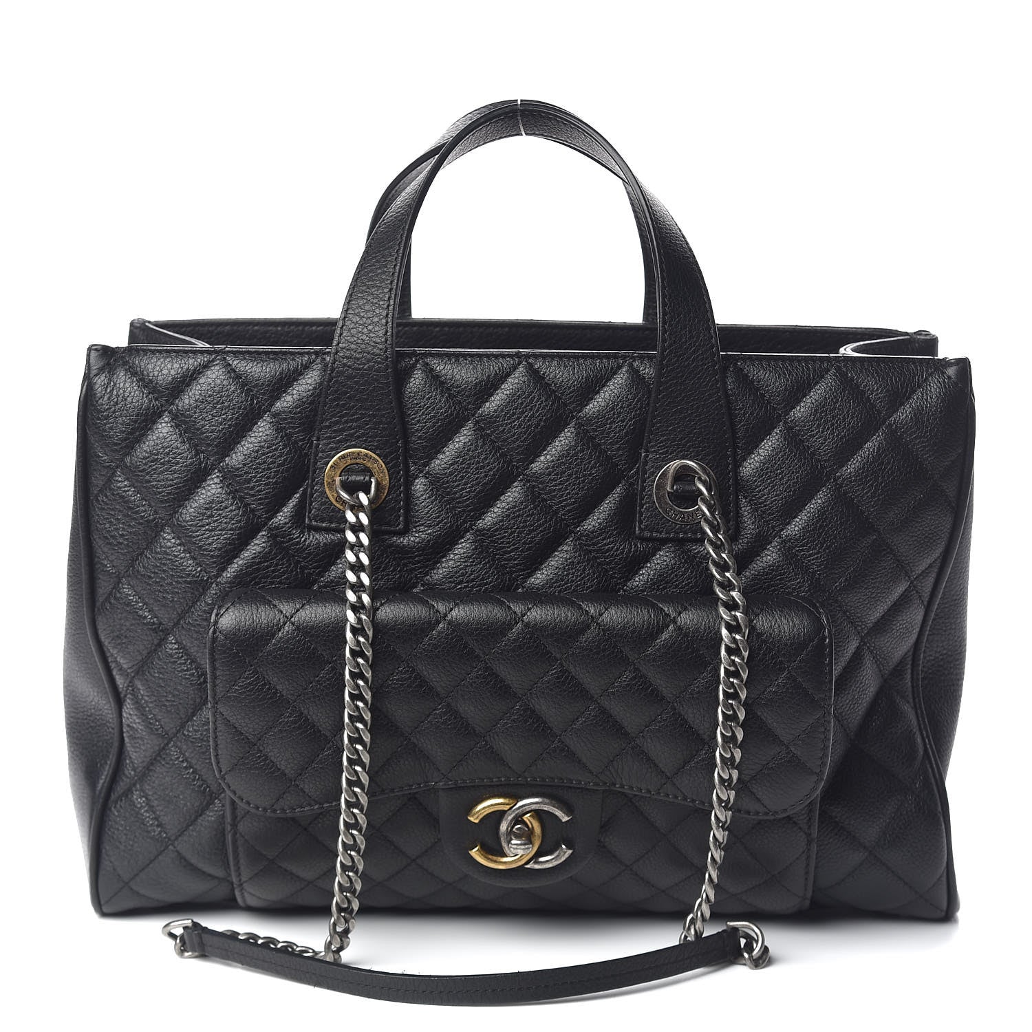 Chanel Grained Calfskin Quilted Large Casual Pocket Tote Black 1 of 13