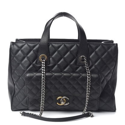 Chanel Grained Calfskin Quilted Large Casual Pocket Tote Black 1 of 13