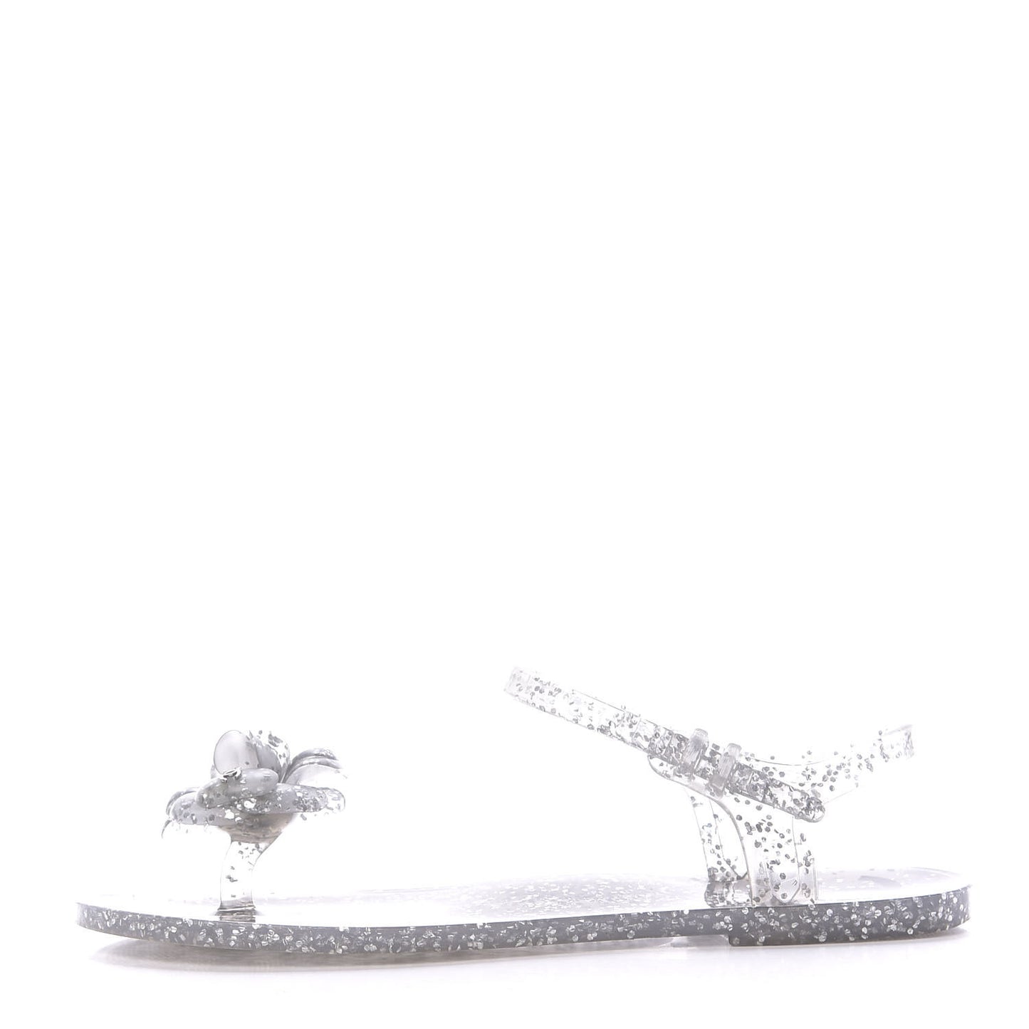 Jelly Camellia Glitter Thong Sandals 38 Silver