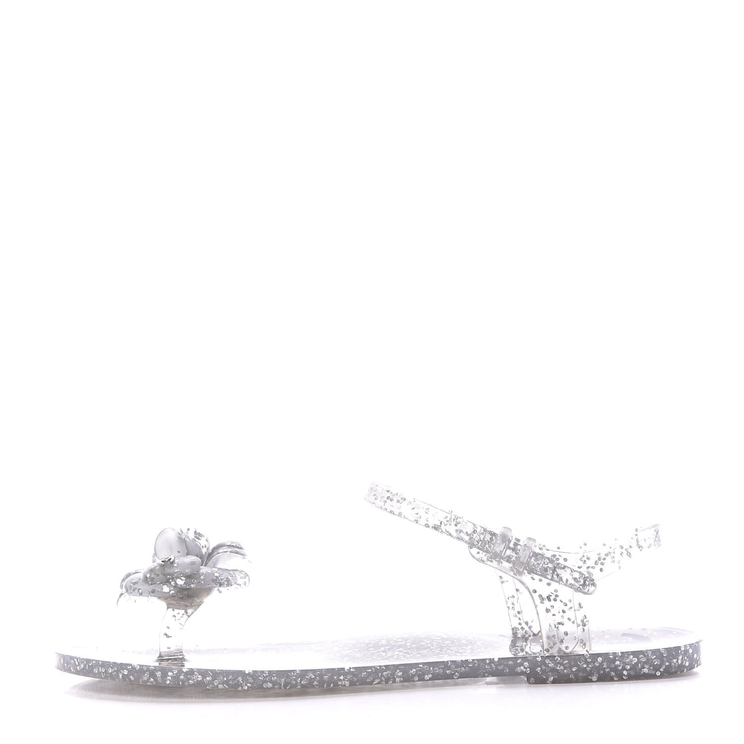 Chanel Jelly Camellia Glitter Thong Sandals 38 Silver 1 of 7