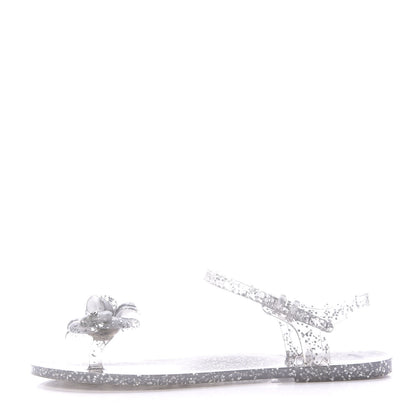 Chanel Jelly Camellia Glitter Thong Sandals 38 Silver 1 of 7