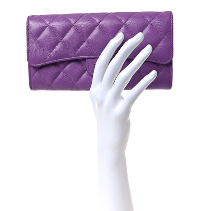 Chanel Caviar Quilted Large Gusset Flap Wallet Purple 2 of 13