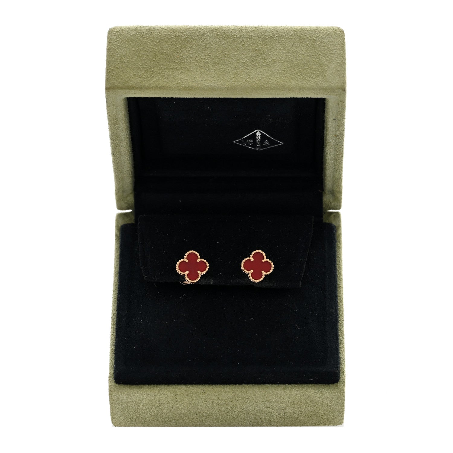 Van Cleef & Arpels 18K Rose Gold Carnelian Sweet Alhambra Earrings 5 of 5