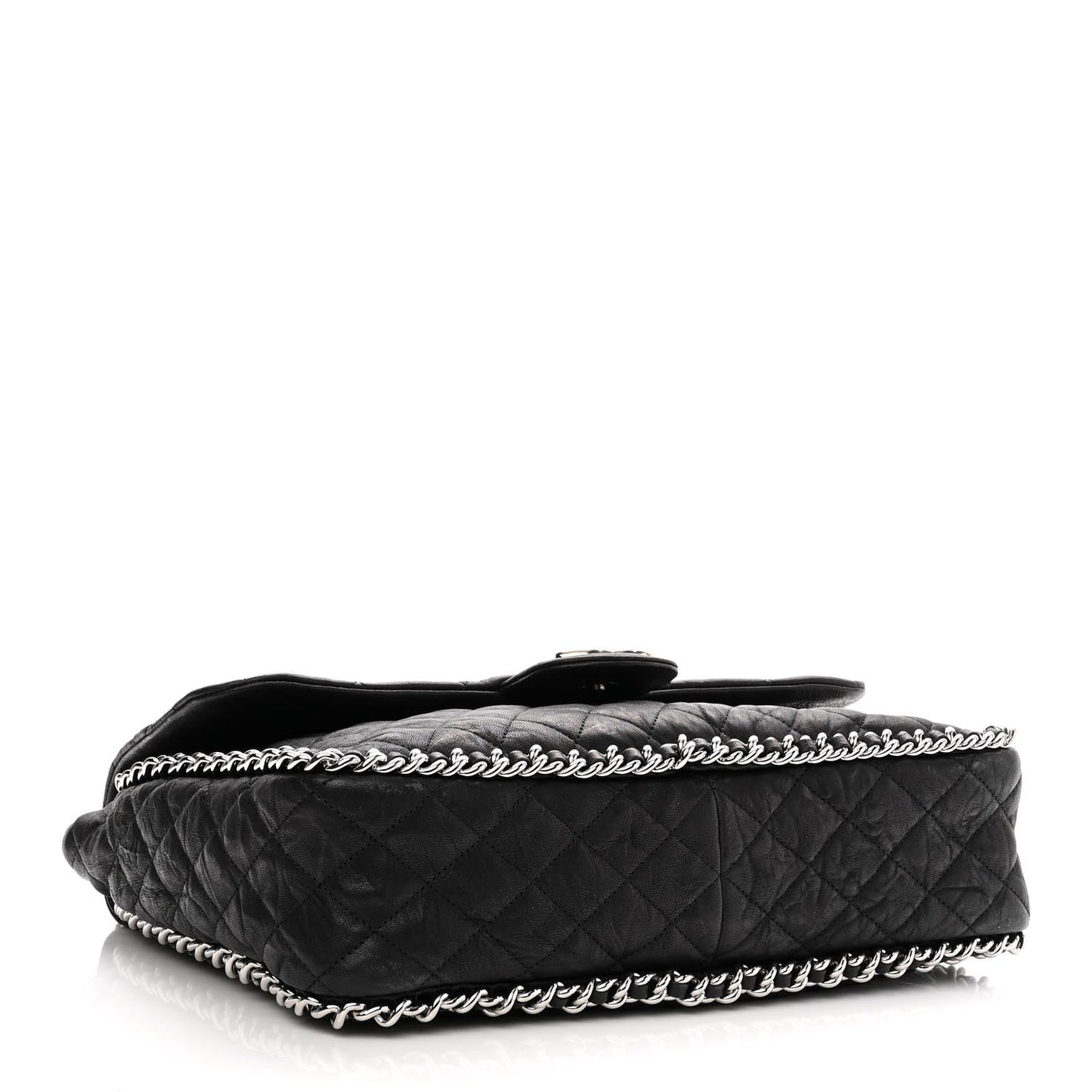 Washed Lambskin Quilted Maxi Chain Around Flap Black