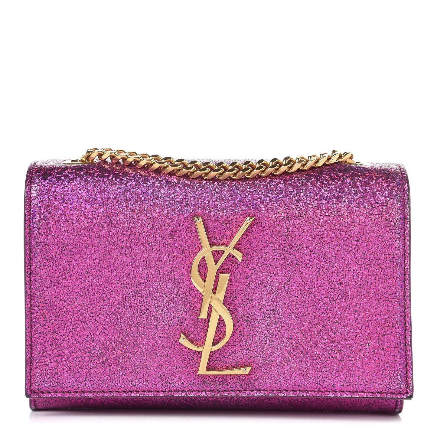 Metallic Calfskin Small Classic Monogram Kate Satchel Fuchsia