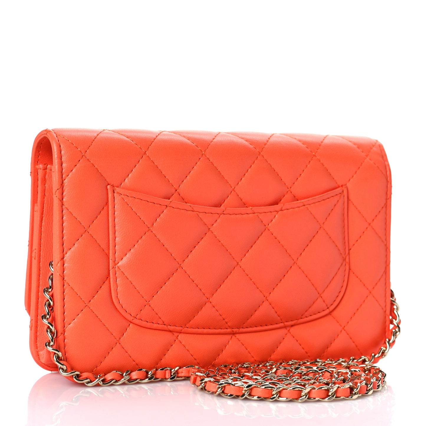 Lambskin Quilted Wallet on Chain WOC Orange