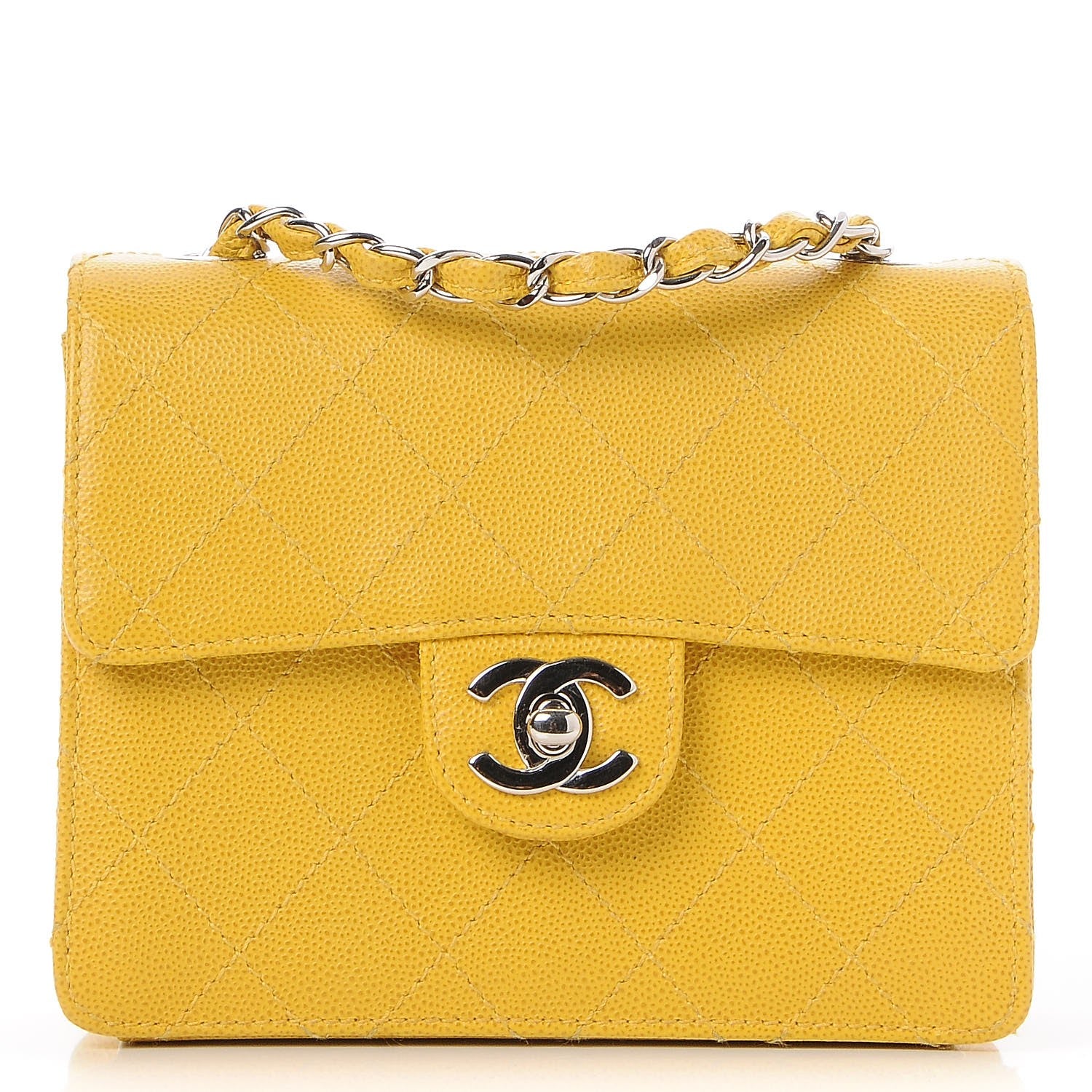 Chanel Caviar Stitched Mini Square Flap Yellow 1 of 7