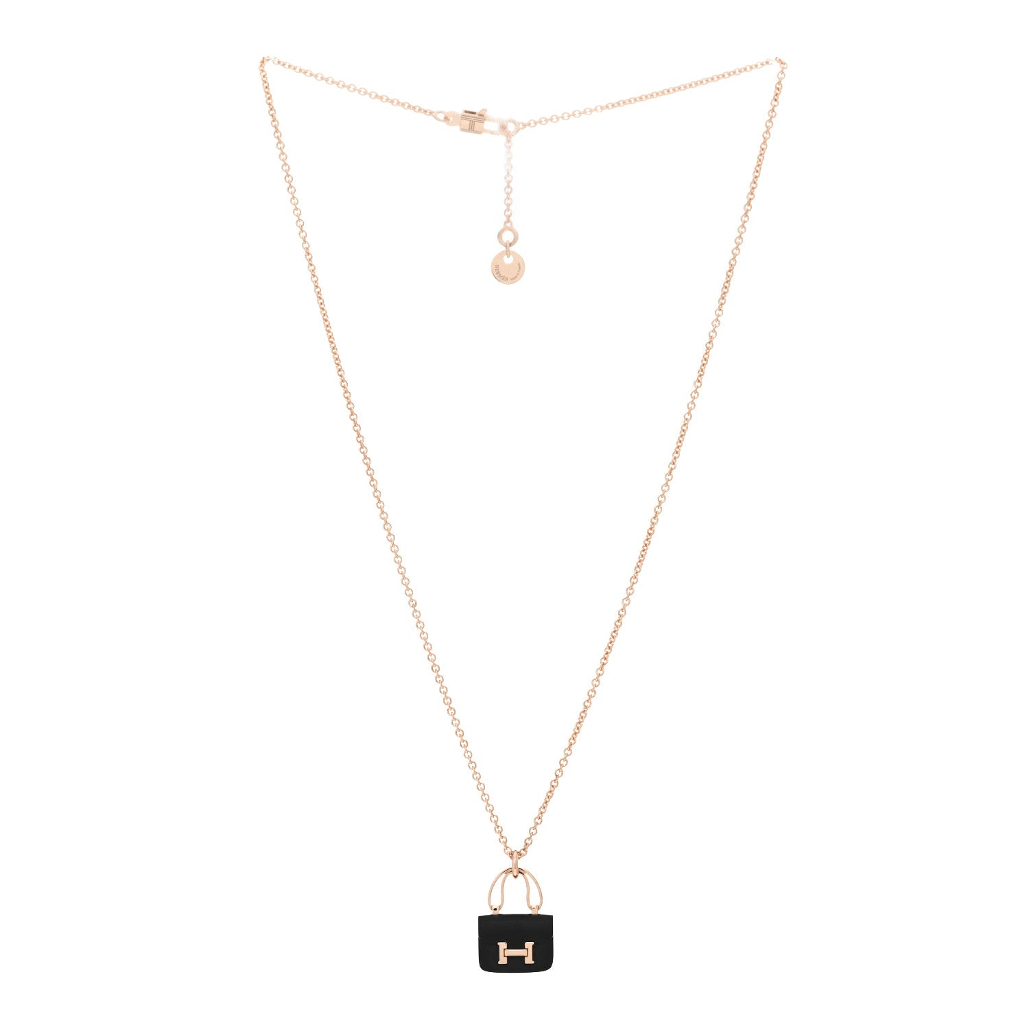 Hermes 18K Rose Gold Black Jade Constance Amulettes Pendant Necklace 2 of 4