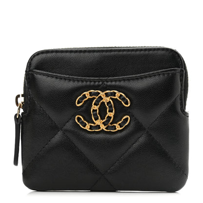 Chanel Lambskin Quilted Chanel 19 Zip Card Holder Wallet Black 1 of 7