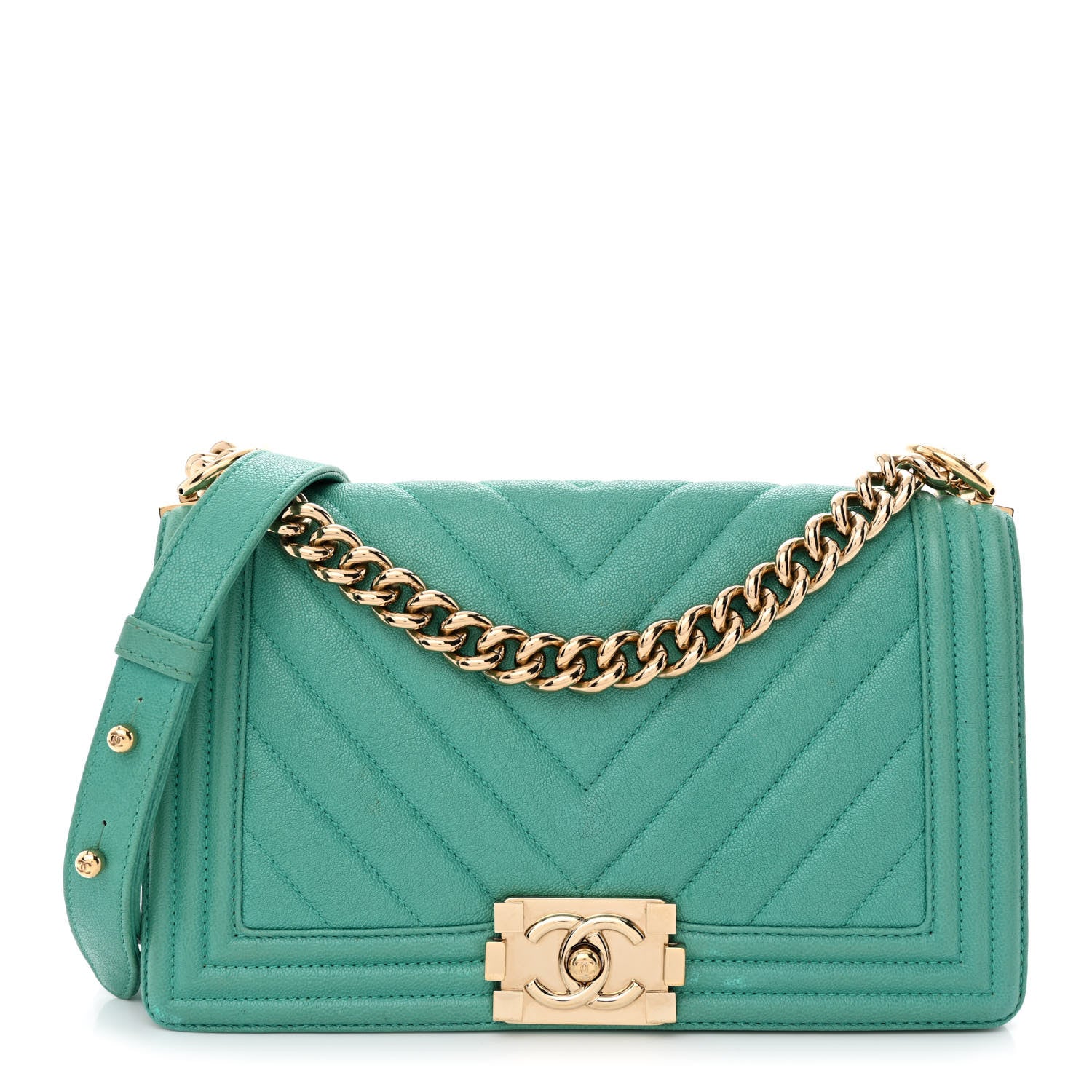 Chanel Caviar Chevron Quilted Medium Boy Flap Green 1 of 13