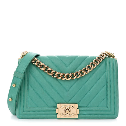 Chanel Caviar Chevron Quilted Medium Boy Flap Green 1 of 13