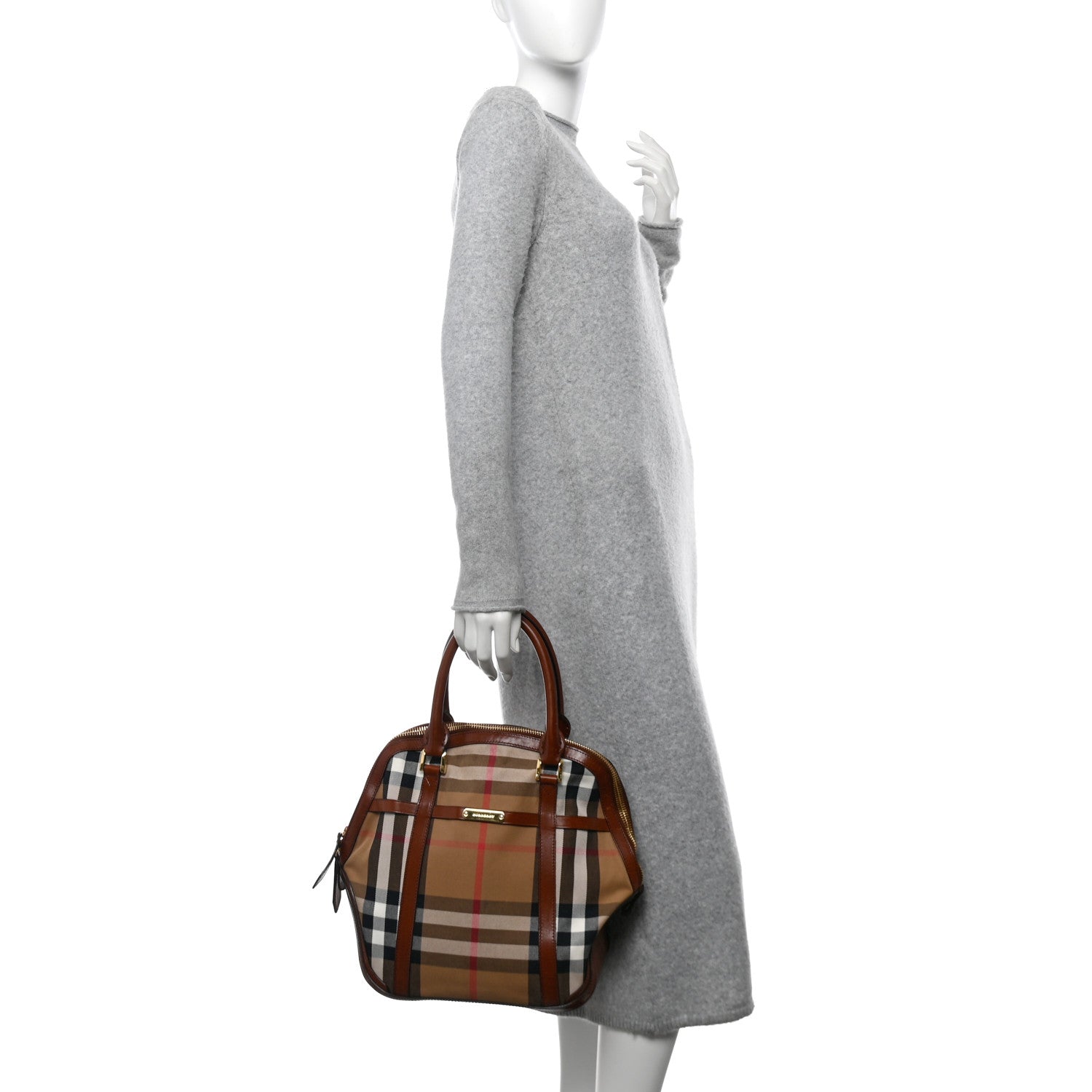 Burberry Bridle Calfskin House Check Medium Orchard Bowling Bag Dark Tan 2 of 13