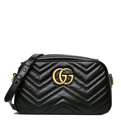 Gucci Calfskin Matelasse Small GG Marmont Chain Shoulder Bag Black 1 of 4