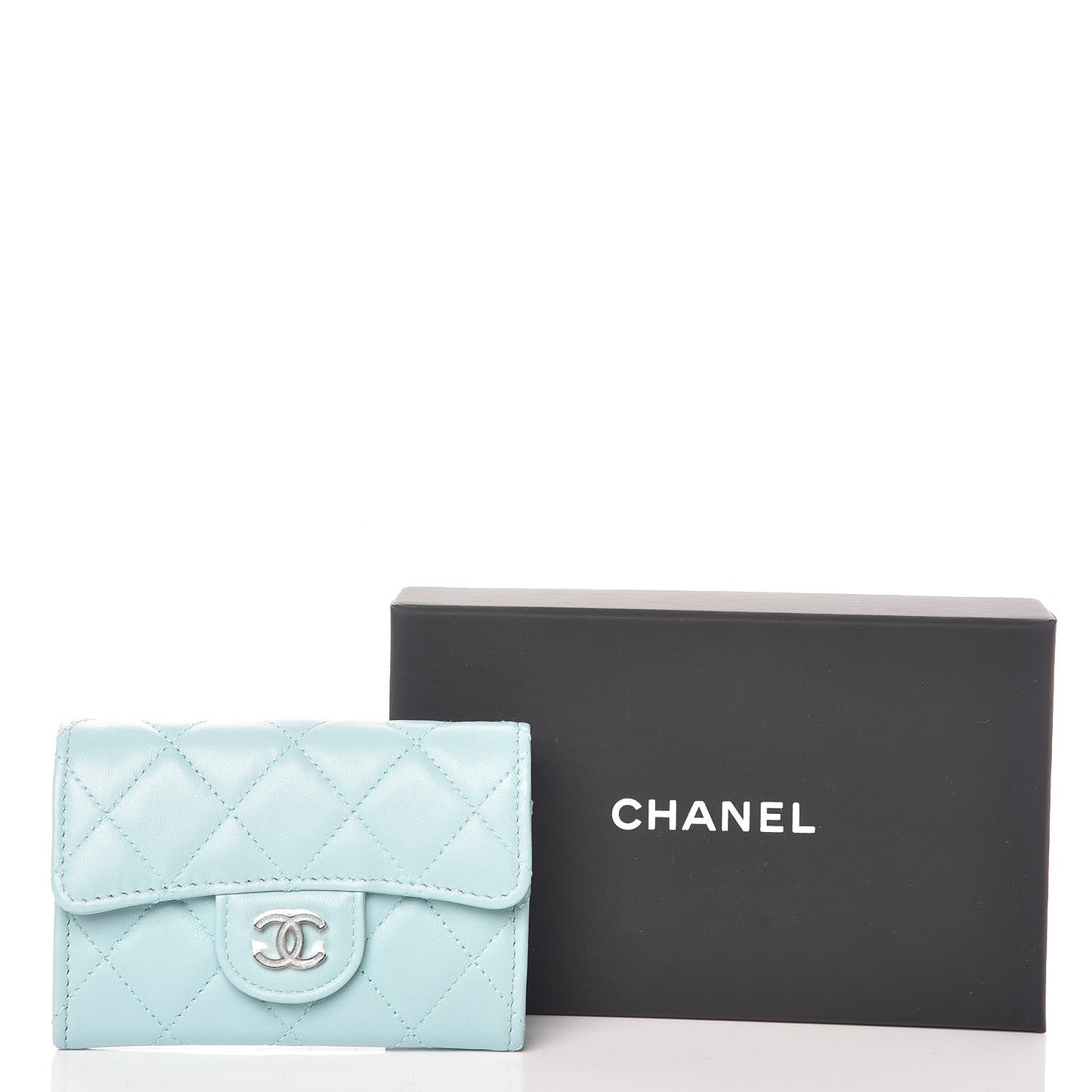 Lambskin Quilted Card Holder Light Blue