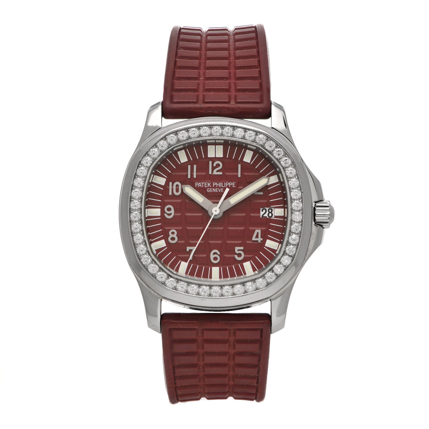 Patek Philippe Stainless Steel Rubber Diamond 36mm Aquanaut Quartz Watch Burgundy 1 of 4