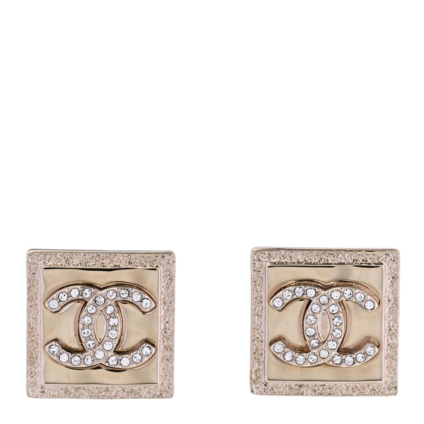Metal Crystal CC Square Earrings Gold