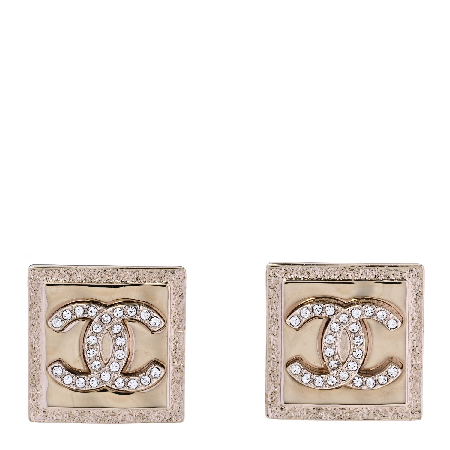 Chanel Metal Crystal CC Square Earrings Gold 1 of 6