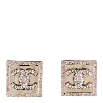 Chanel Metal Crystal CC Square Earrings Gold 1 of 6
