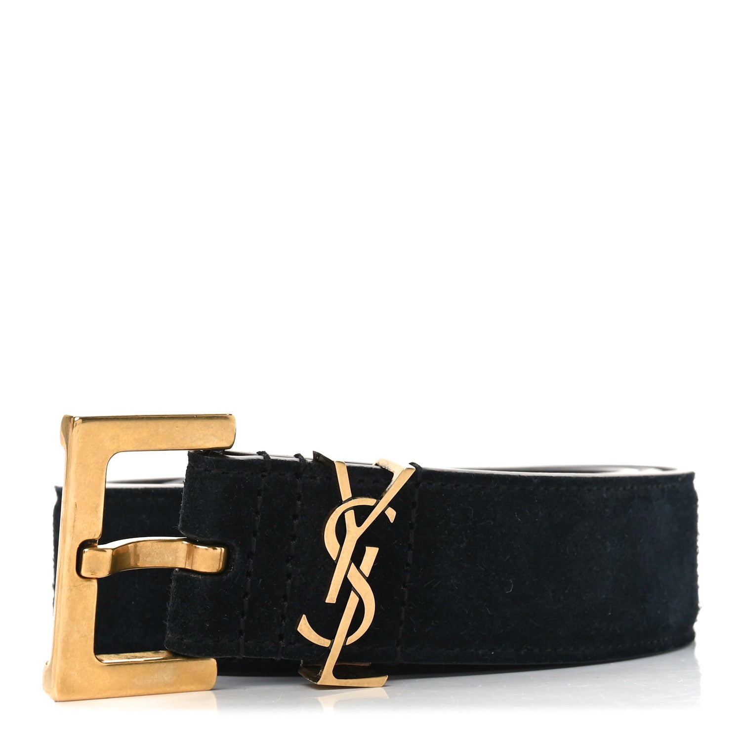 Saint Laurent Suede Calfskin Monogram Square Buckle Belt 80 32 Black 1 of 6