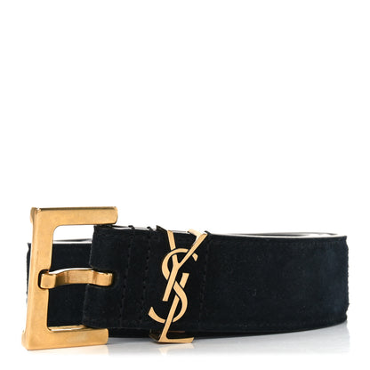 Saint Laurent Suede Calfskin Monogram Square Buckle Belt 80 32 Black 1 of 6
