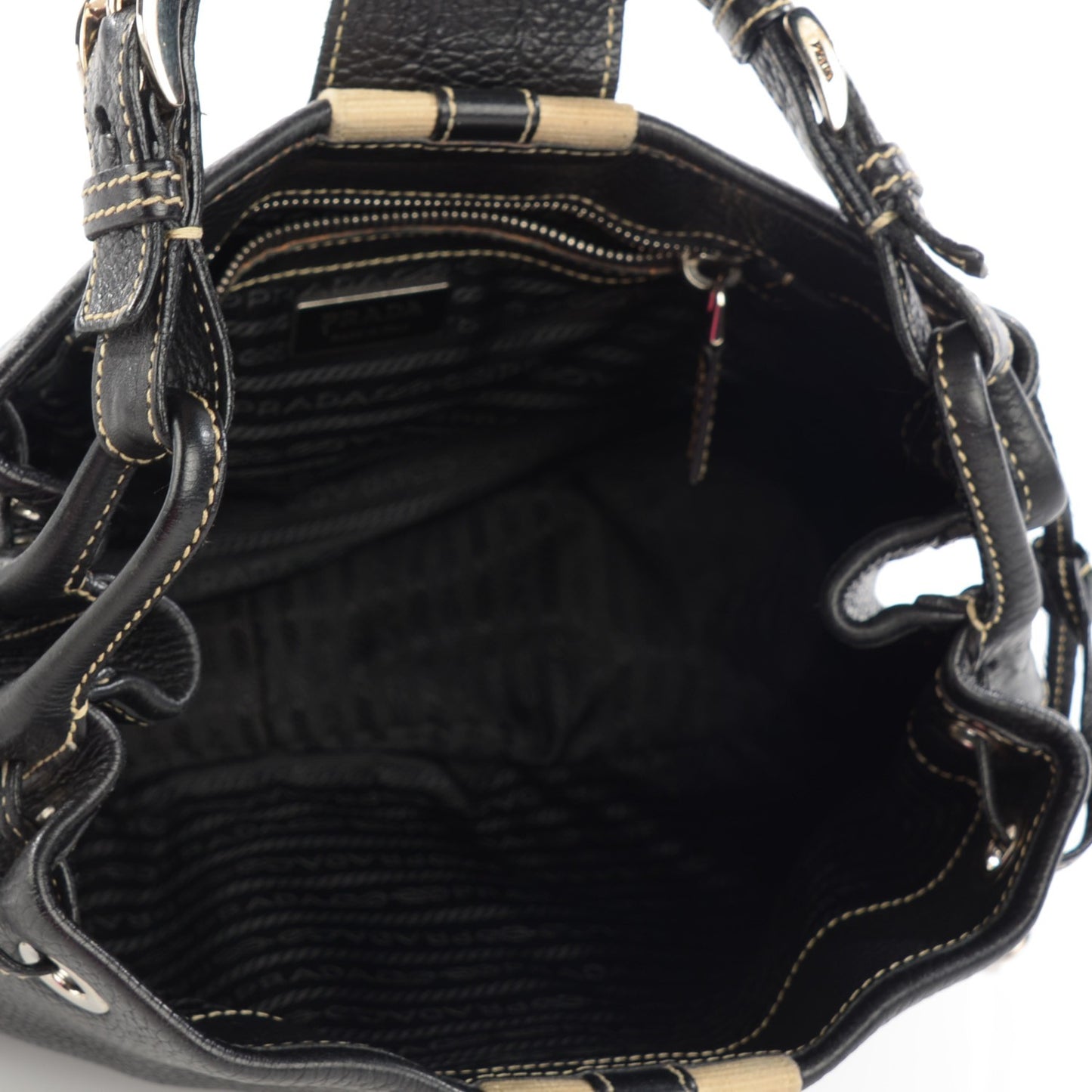 Vitello Daino Stripe Shoulder Bag Nero Black