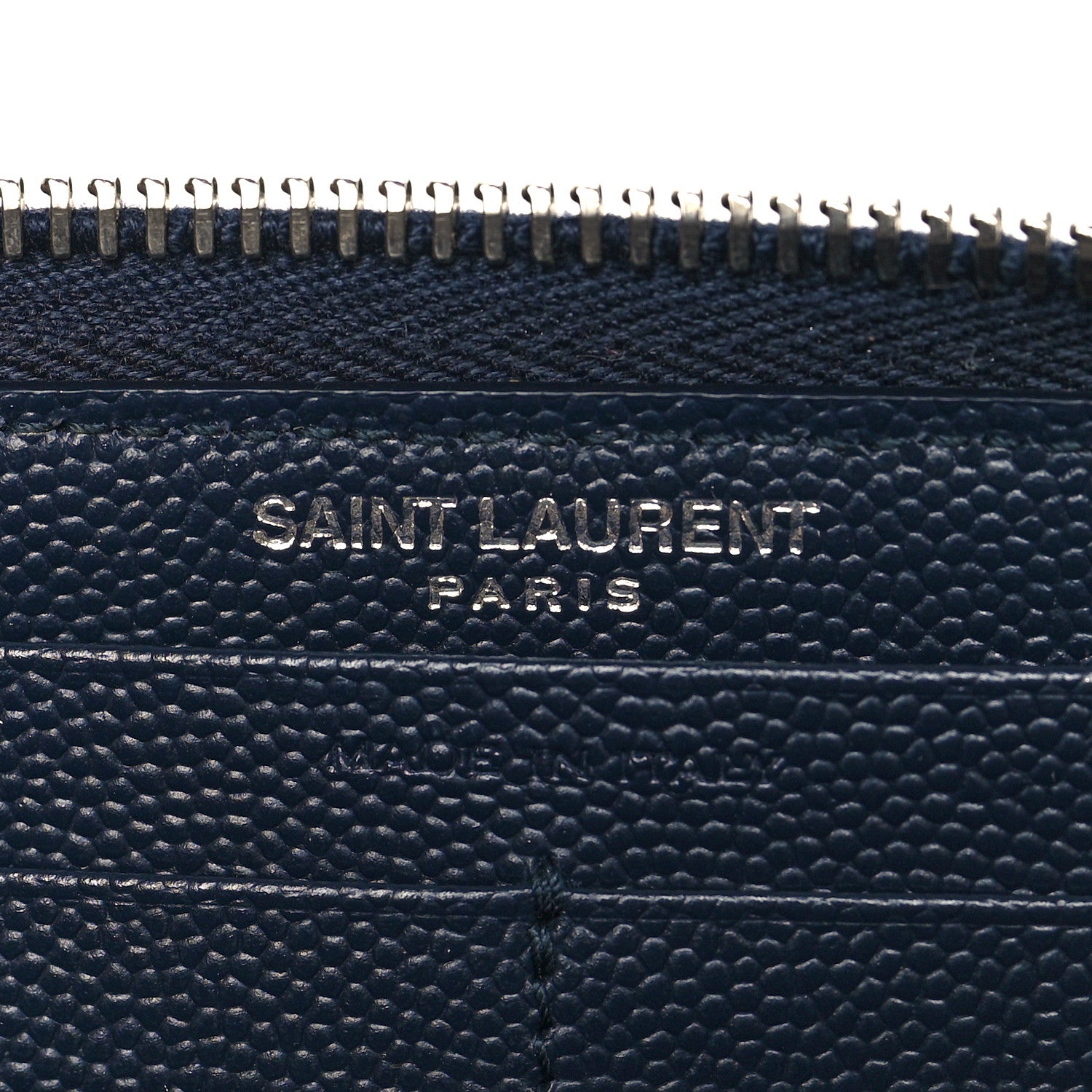 Saint Laurent Grain De Poudre Matelasse Chevron Monogram Zip Around Wallet Deep Marine 6 of 8