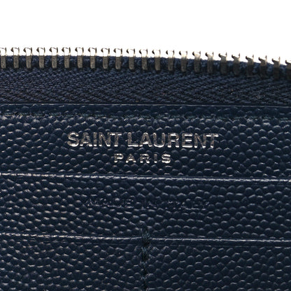 Saint Laurent Grain De Poudre Matelasse Chevron Monogram Zip Around Wallet Deep Marine 6 of 8
