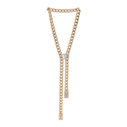 Chanel Chain Link Crystal CC Dog Tag Charm Necklace Gold 3 of 5