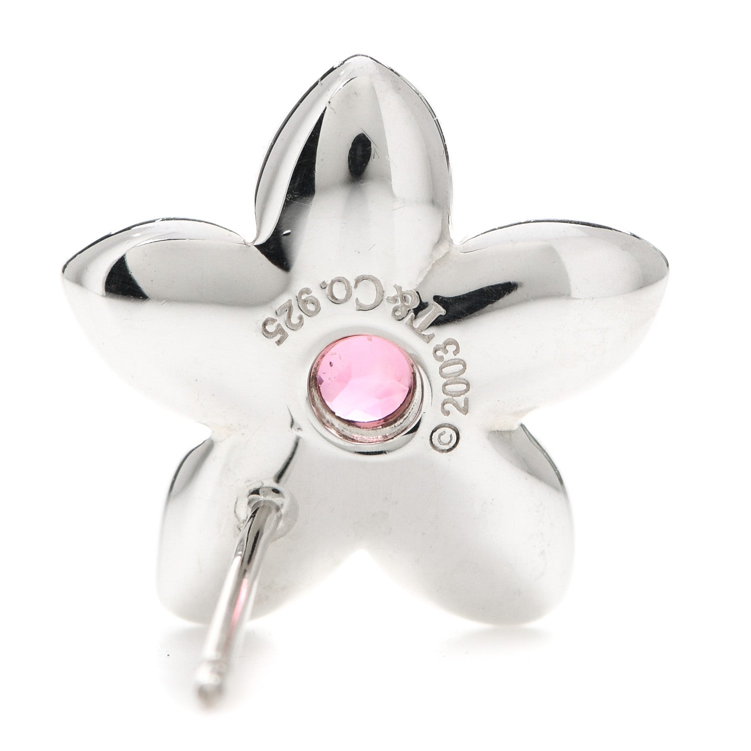 Tiffany Sterling Silver Pink Tourmaline Flower Stud Earrings 4 of 4