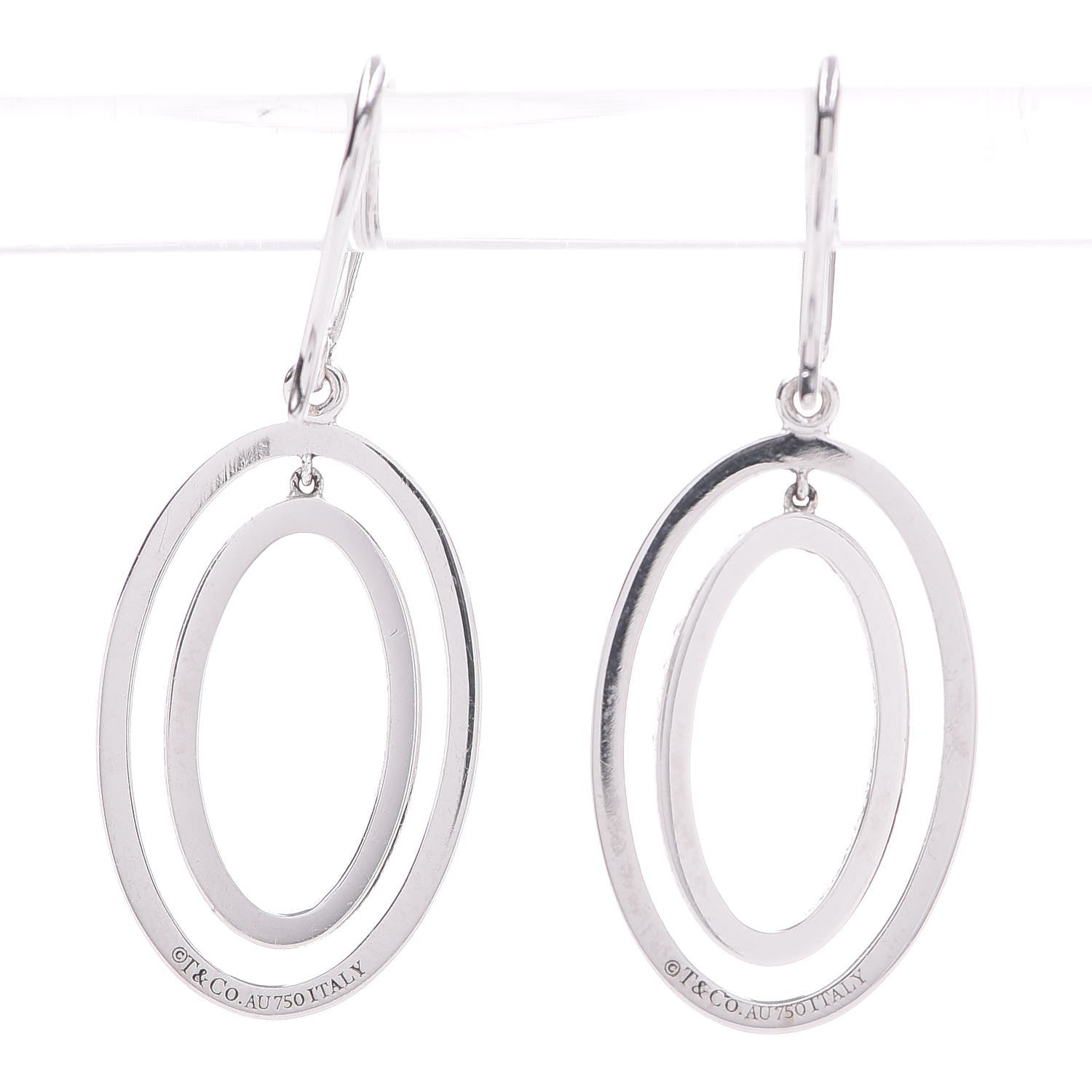 Tiffany 18K White Gold Diamond Metro Oval Drop Earrings 3 of 4
