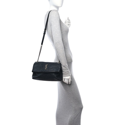 Saint Laurent Calfskin Crocodile Embossed Medium West Hollywood Monogram Fold-Over Grey 2 of 11