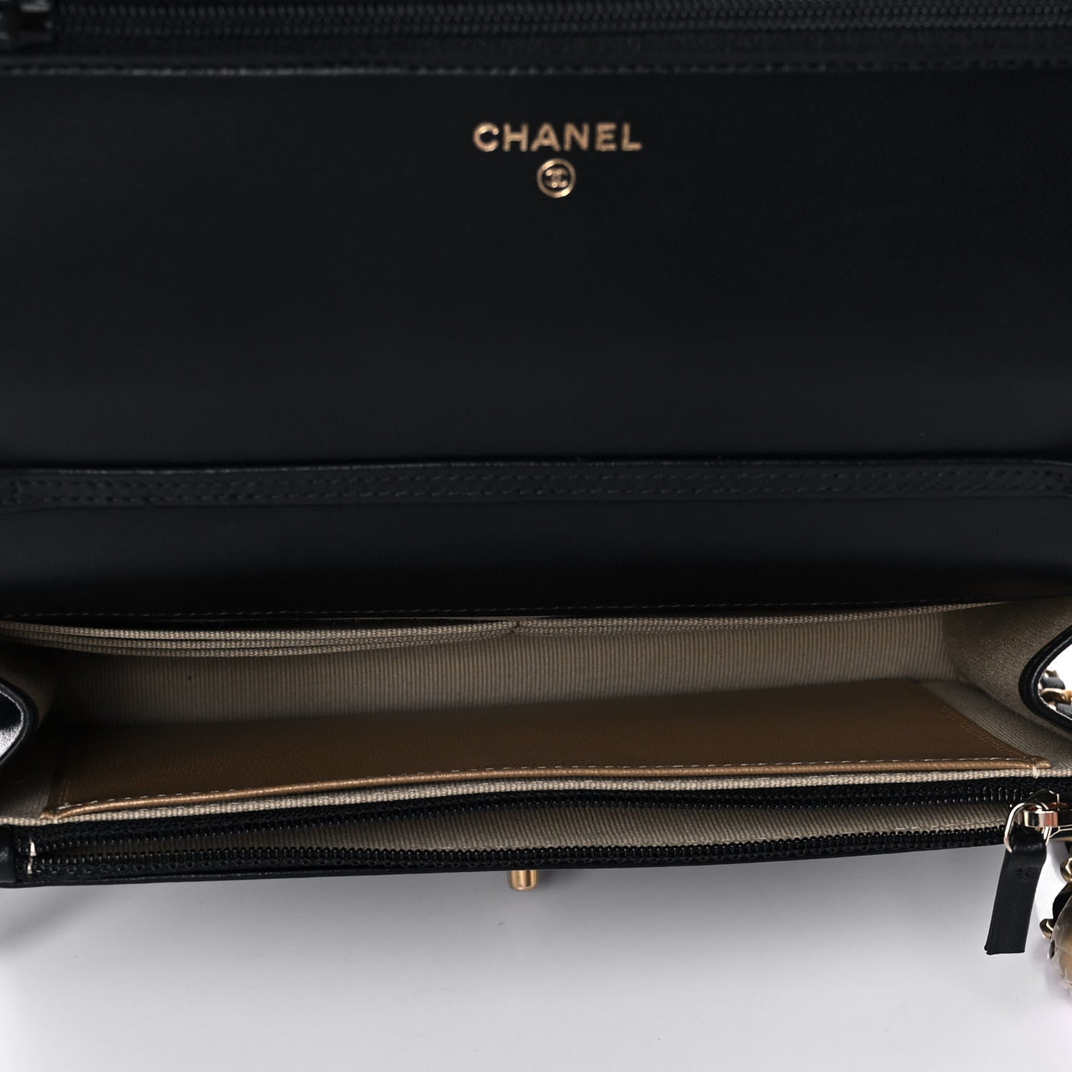 Chanel Lambskin Quilted CC Pearl Crush Wallet on Chain WOC Black 5 of 14