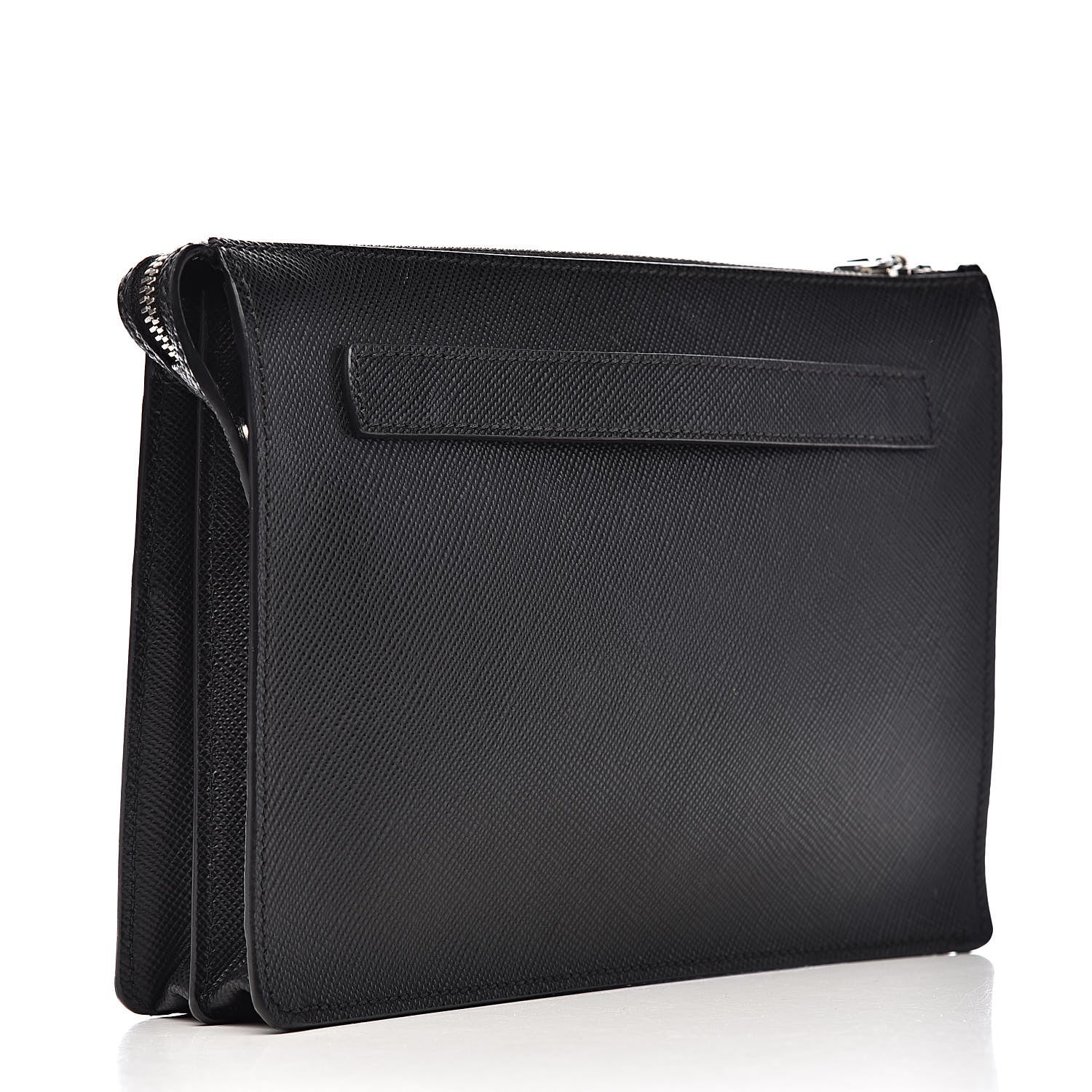 Prada Saffiano Cuir Clutch Wristlet Bag Black 3 of 12