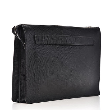 Prada Saffiano Cuir Clutch Wristlet Bag Black 3 of 12