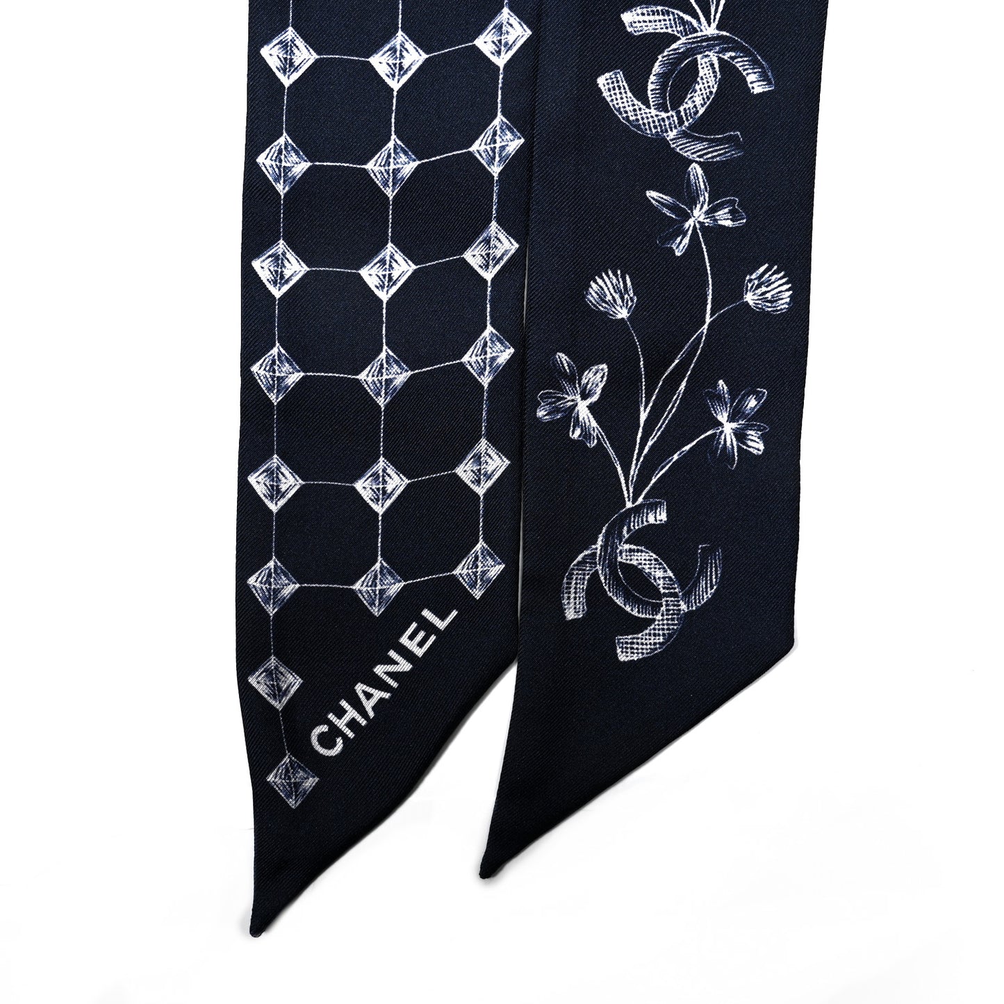 Silk CC Slim Bandeau Scarf Blue White