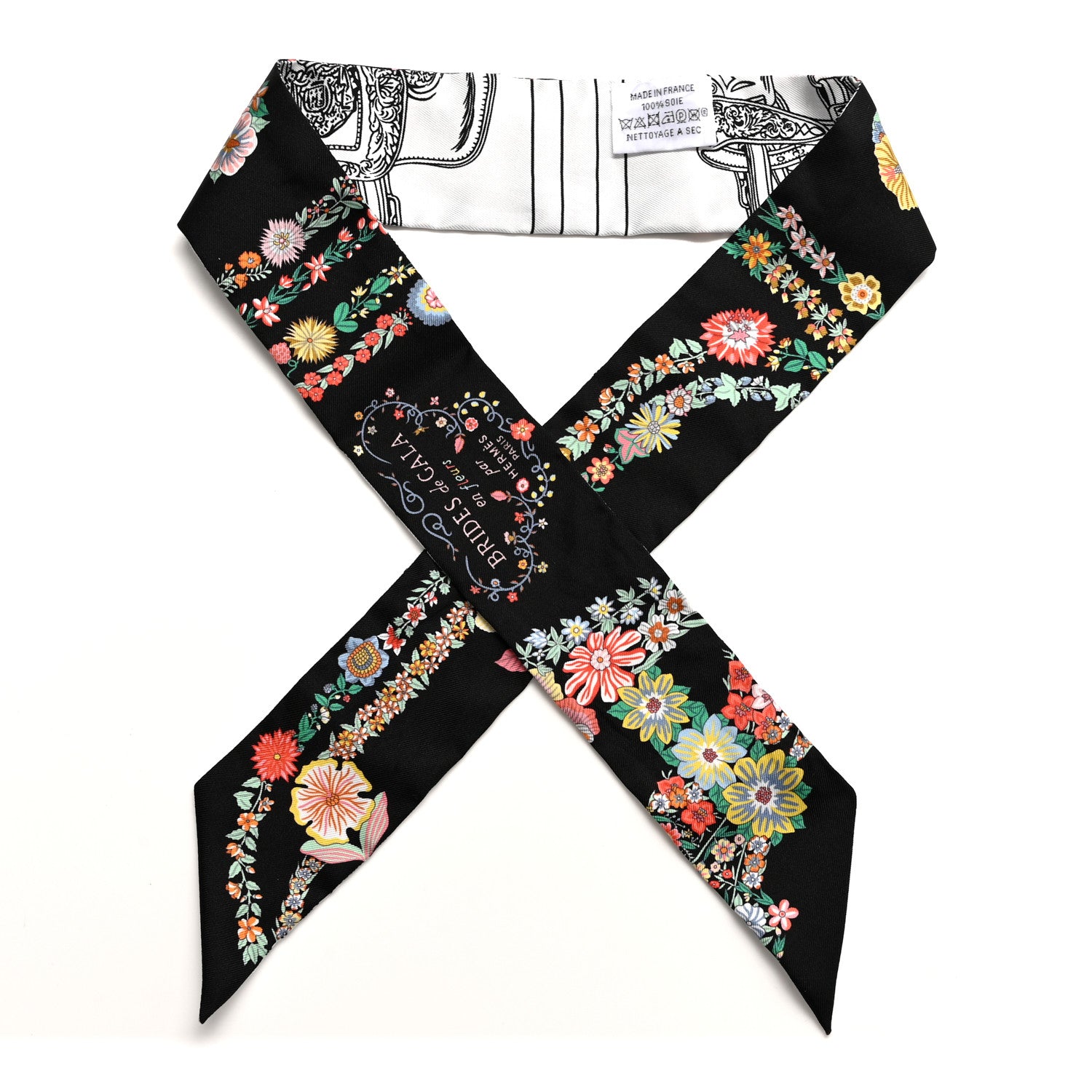 Hermes Silk Brides de Gala en Fleurs Twilly Black Multicolor White 1 of 4