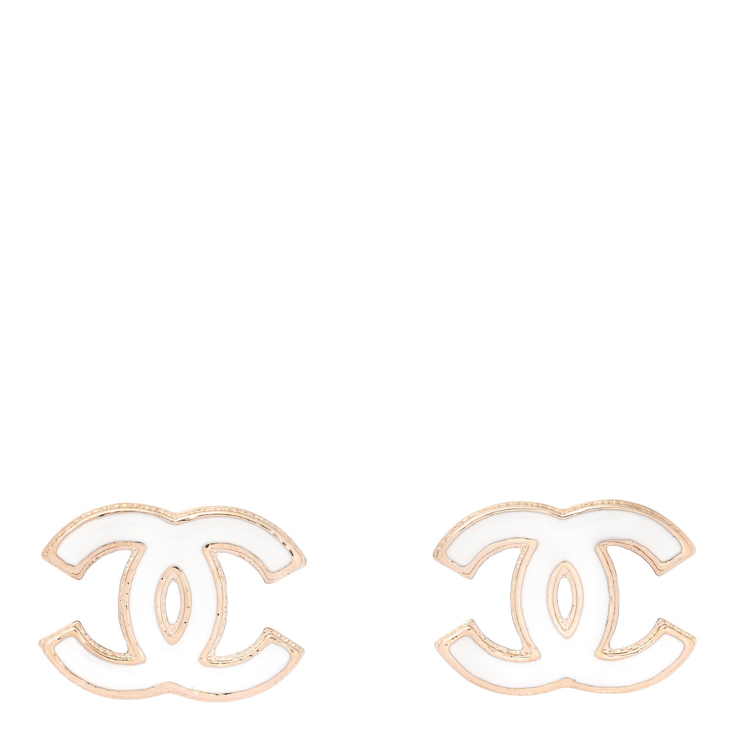 Chanel Enamel CC Earrings Gold White 1 of 5
