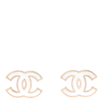 Chanel Enamel CC Earrings Gold White 1 of 5