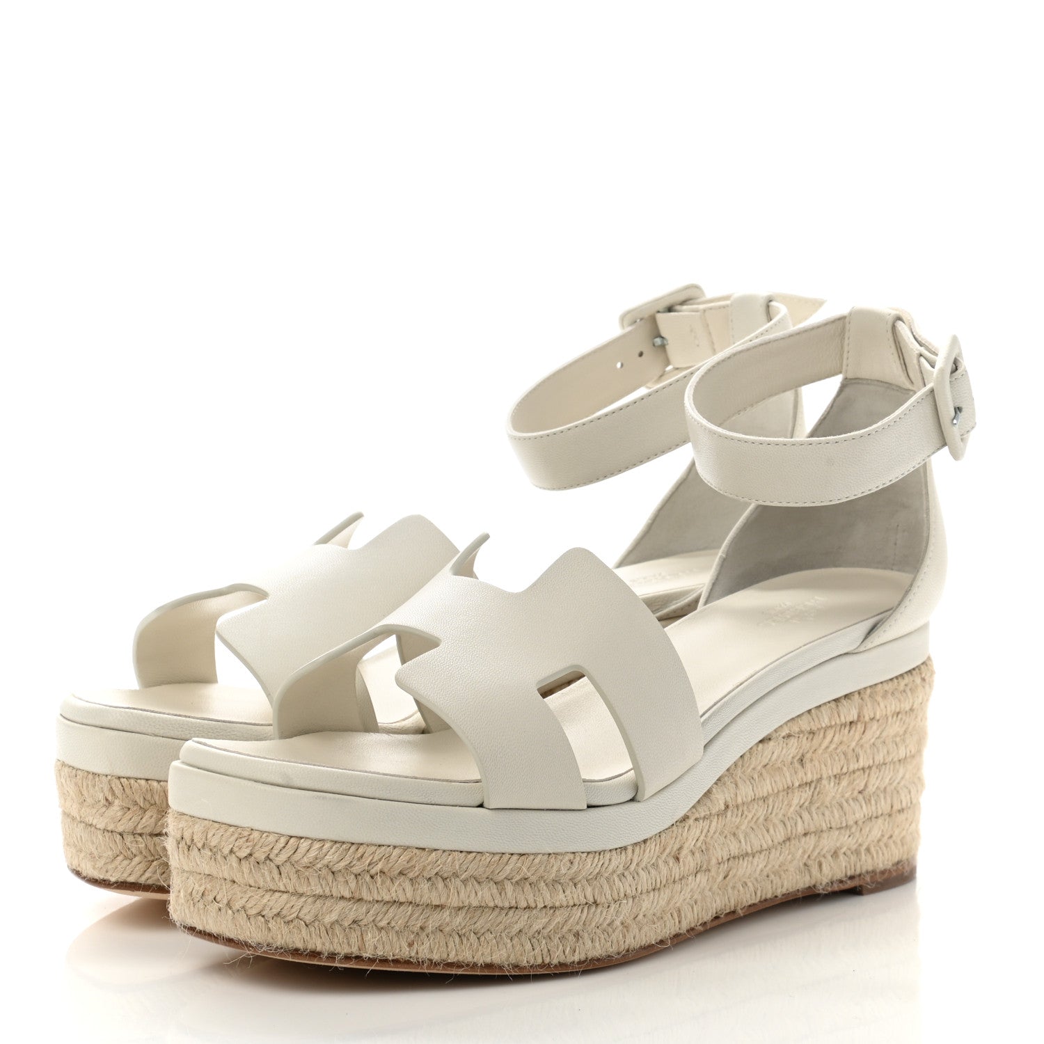 Hermes Goatskin Elda Espadrille Wedge Sandals 39 White 3 of 9