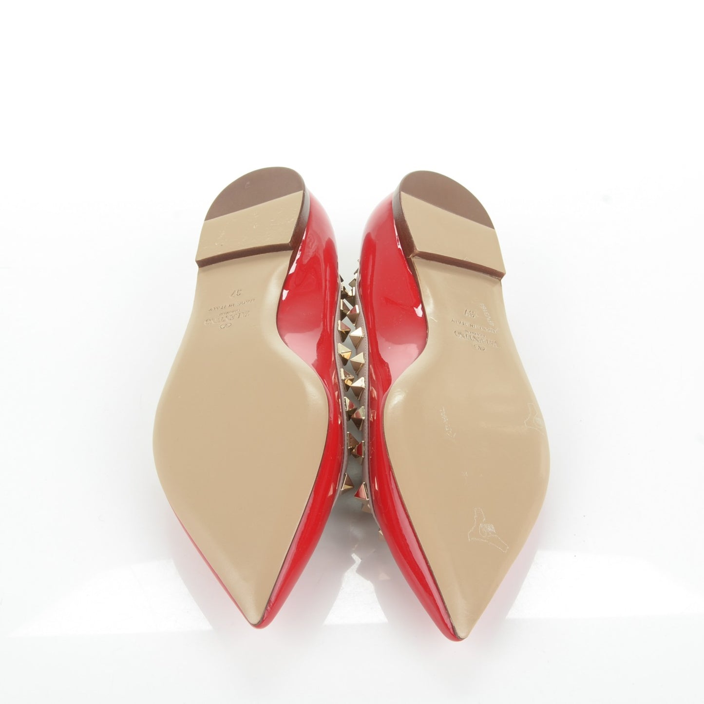 Patent Rockstud Ballerina Flats 37 Rosso Valentino Poudre