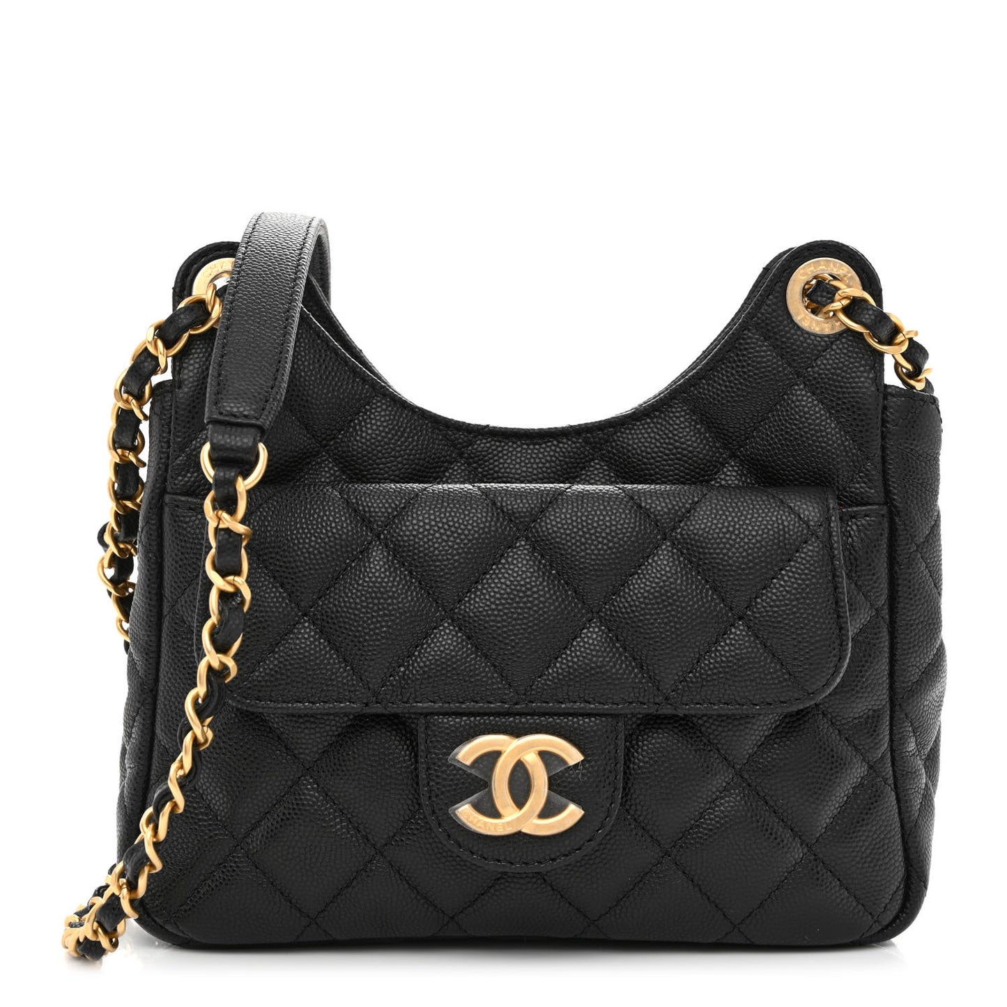 Caviar Quilted Small Wavy CC Hobo Black
