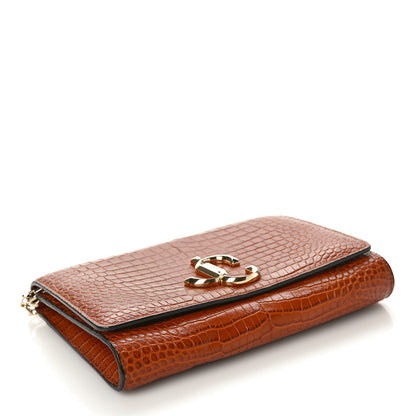 Jimmy Choo Calfskin Crocodile Embossed Varenne Chain Clutch Cuoio 4 of 9