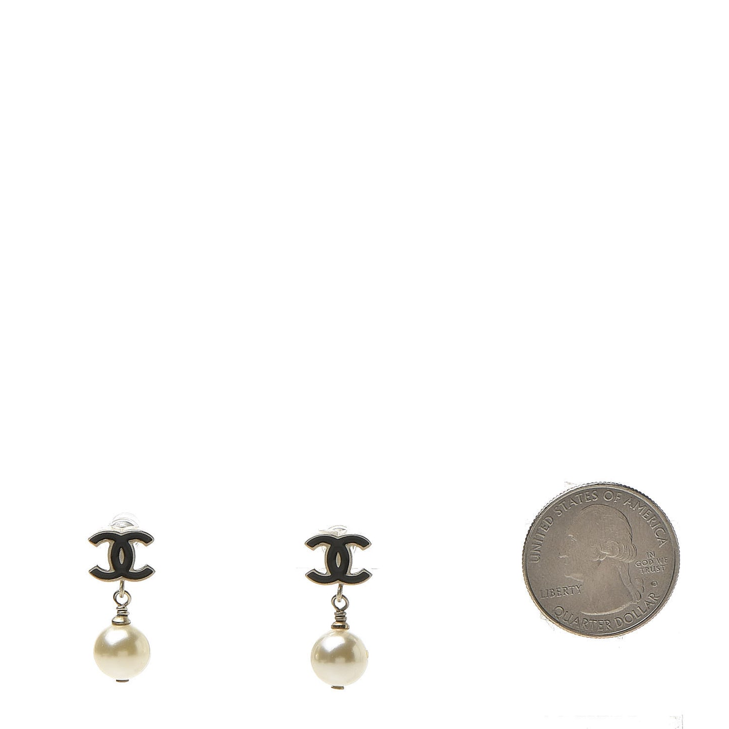 Pearl Enamel CC Drop Earrings Black Gold