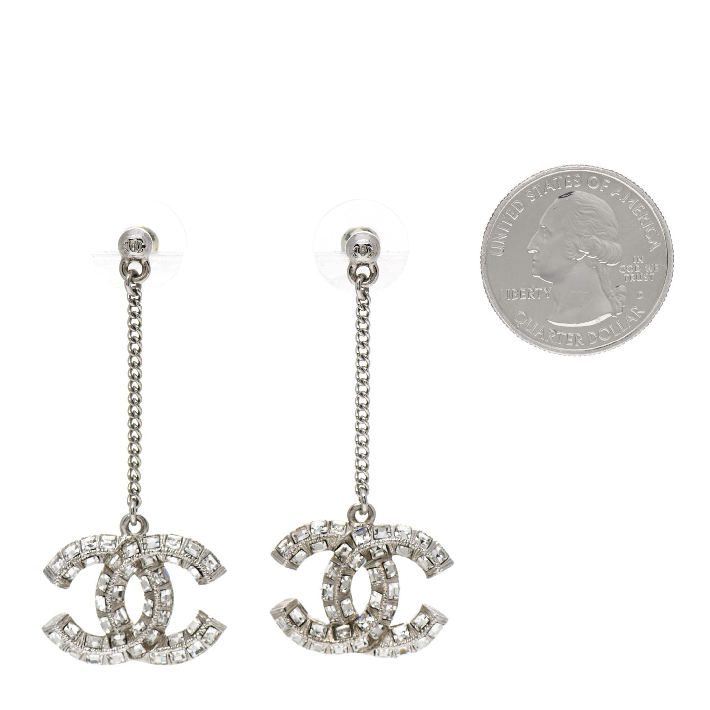 Baguette Crystal CC Drop Earrings Silver
