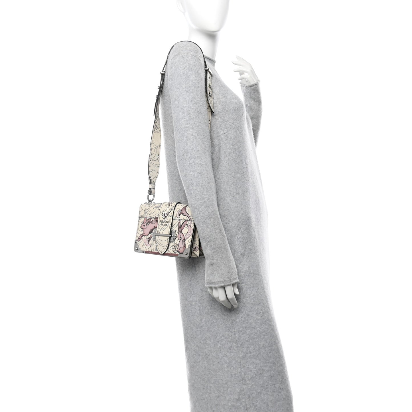 X JAMES JEAN Glace Calfskin Rabbit Print Cahier Bag Opaline
