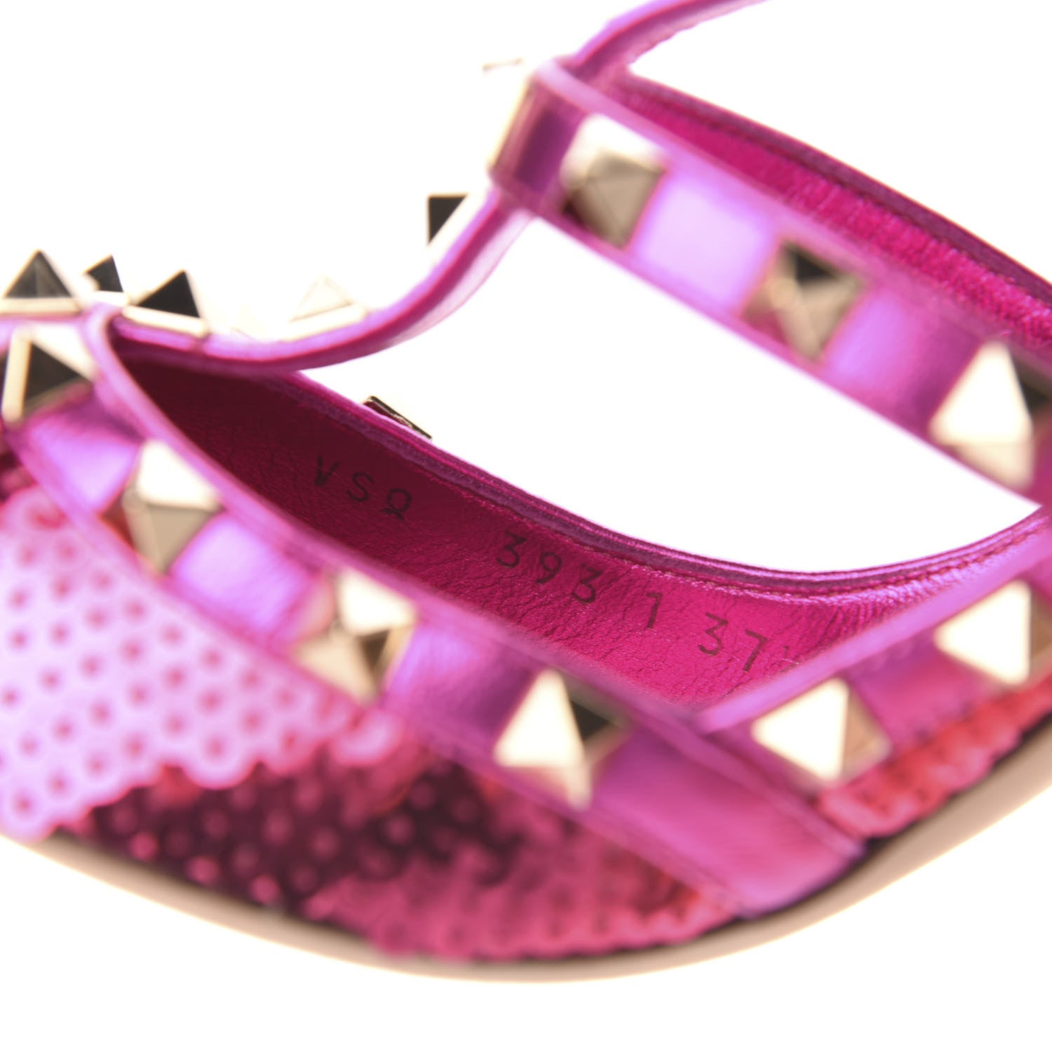 Valentino Garavani Metallic Nappa Sequin Liquid Metal Rockstud Ankle Strap Pumps 37.5 Pink Orchid 8 of 9