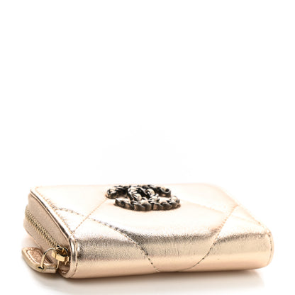 Chanel Metallic Lambskin Quilted Chanel 19 Zip Around Coin Purse Wallet Gold 4 of 8